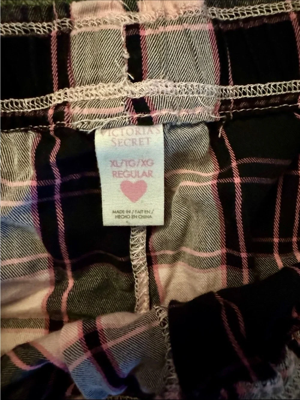 Victoria’s Secret Plaid Pajama Pants Pink And Black Bow X-Large